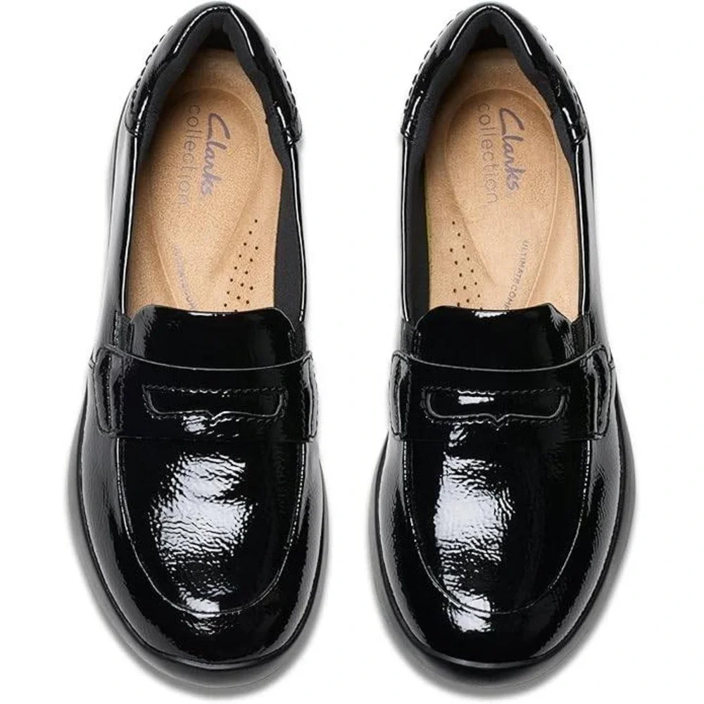 Clarks Elowyn Penny Loafer Womens 8.5 Black Patent Leather Comfort Shoes Slip On